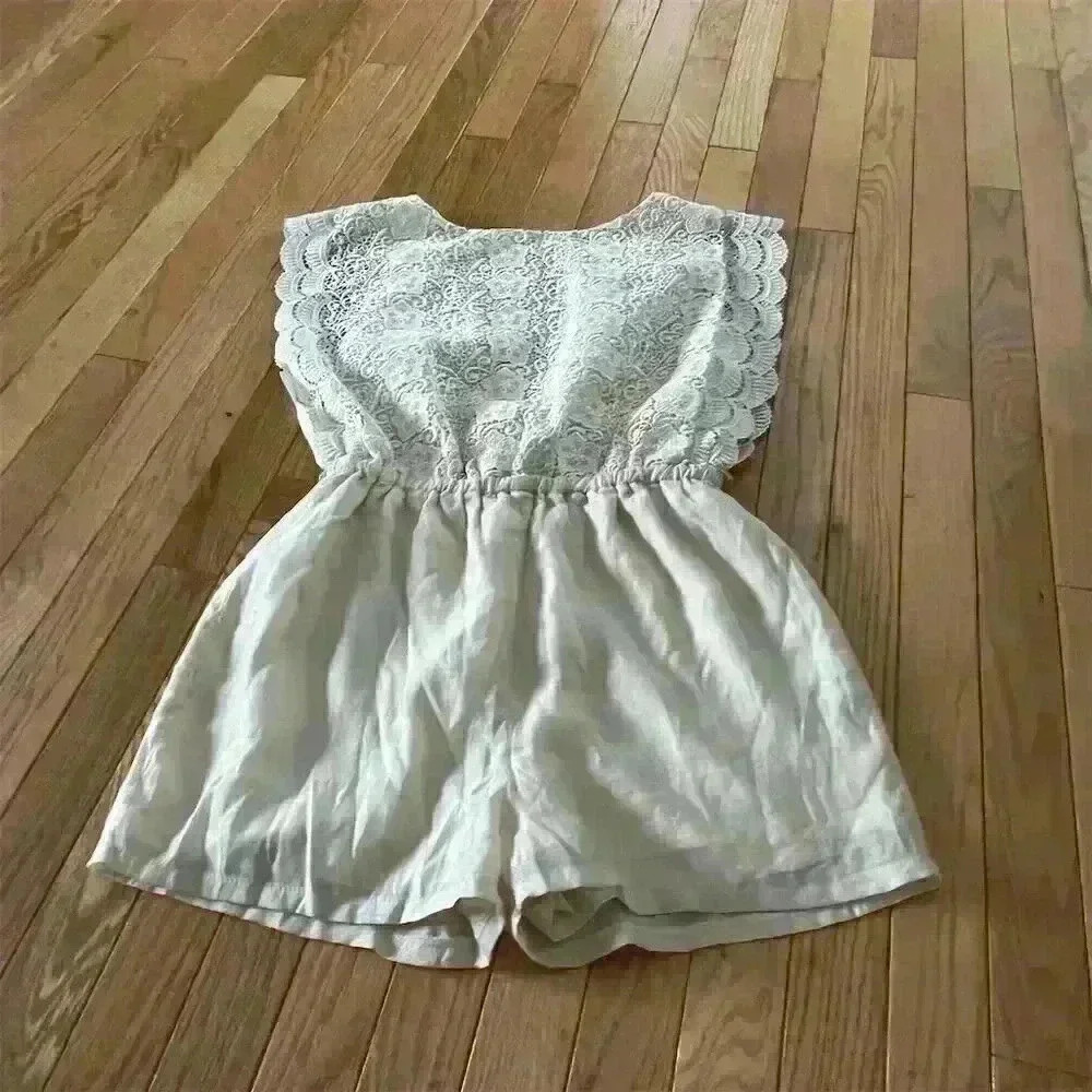 Ark U Co Women's Ivory Lace Sleeveless Romper Size S Summer Casual
